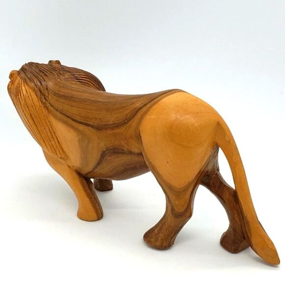Vintage Hand Carved Wooden Lion Figurine - Picture 5 of 13